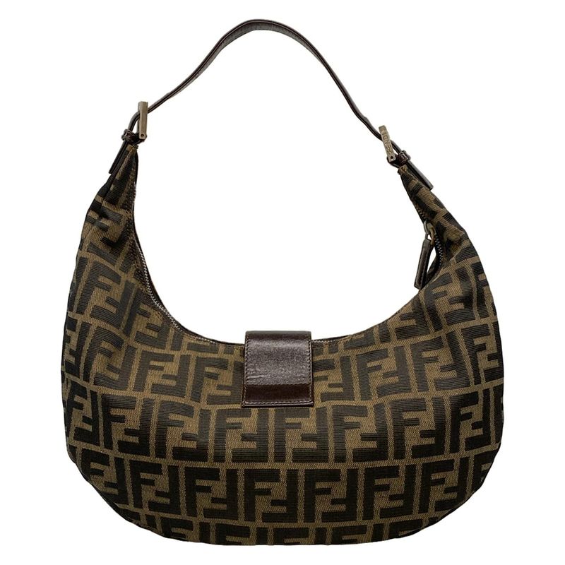 Fendi Shoulder Bag Zucca Pattern Brown×black×dark Brown Leather