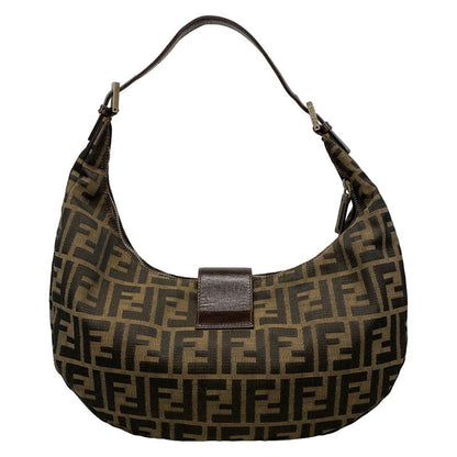 Fendi Shoulder Bag Zucca Pattern Brown×black×dark Brown Leather