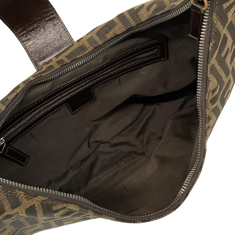 Fendi Shoulder Bag Zucca Pattern Brown×black×dark Brown Leather