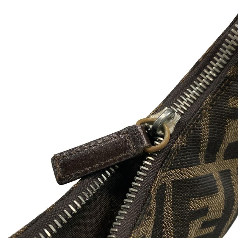 Fendi Shoulder Bag Zucca Pattern Brown×black×dark Brown Leather