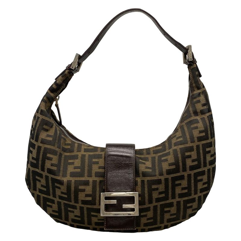 Fendi Shoulder Bag Zucca Pattern Brown×black×dark Brown Leather