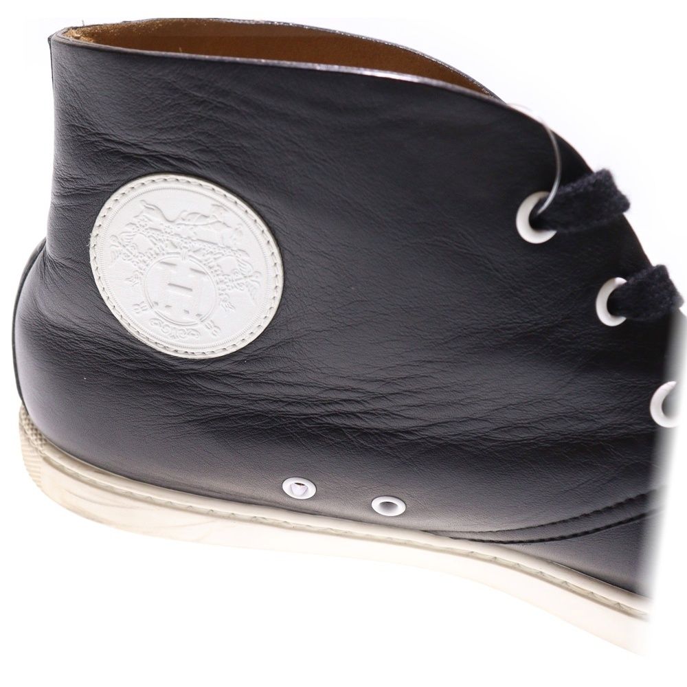 Hermes Exlibris Leather Lace-Up Low Cut Sneakers Black