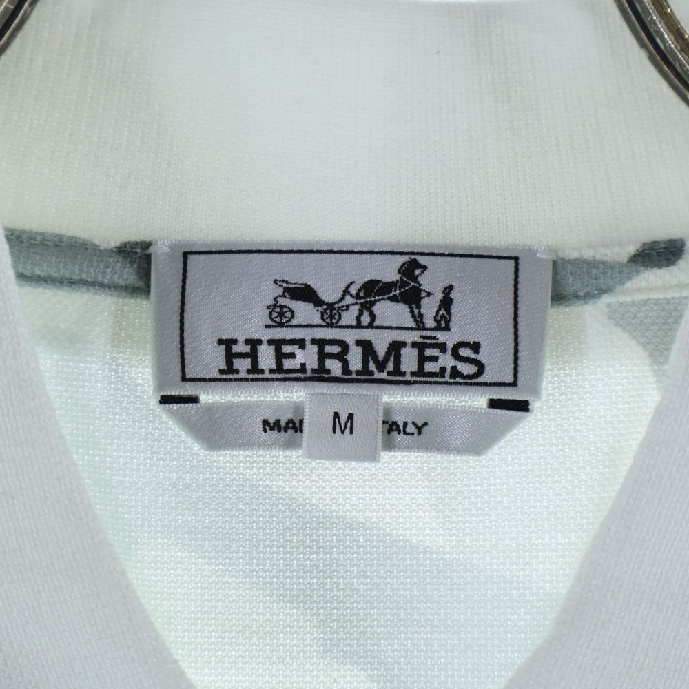 Hermes Puzzle Vegetal Allover Print Short Sleeve Polo Shirt White/gray