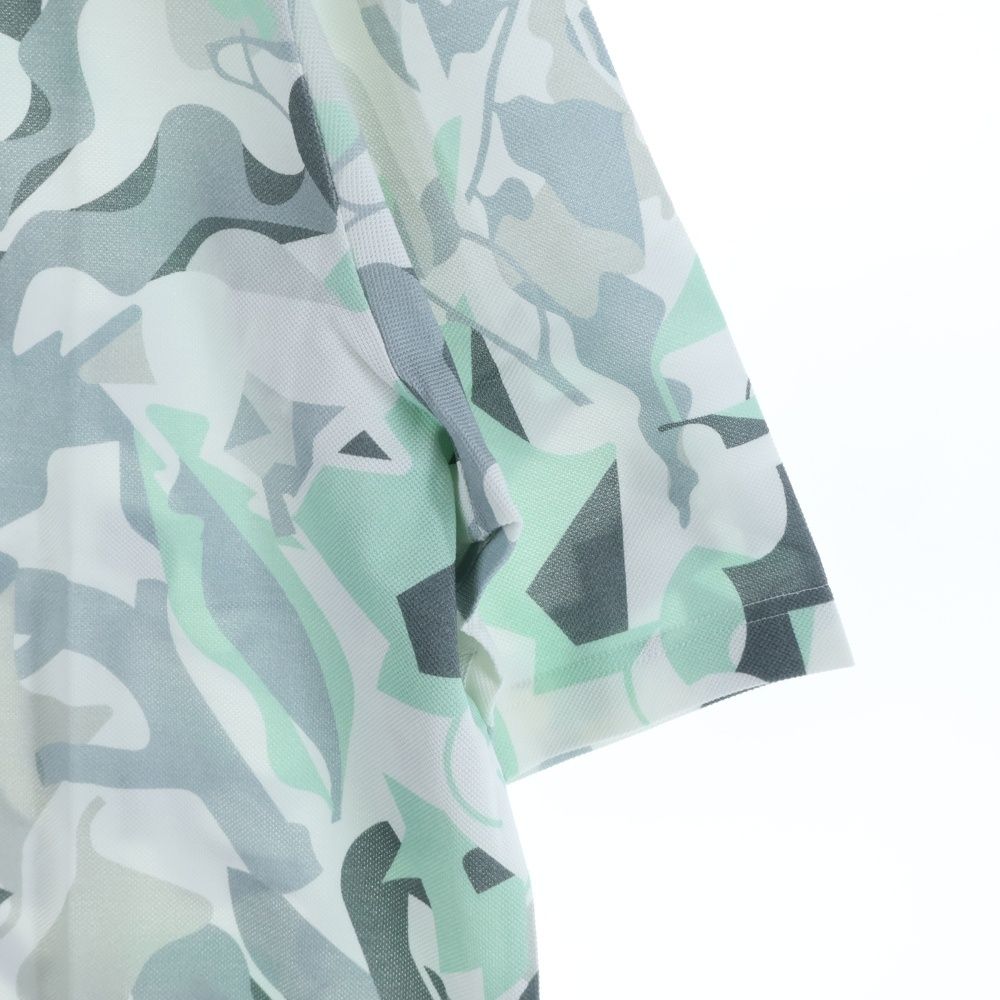 Hermes Puzzle Vegetal Allover Print Short Sleeve Polo Shirt White/gray