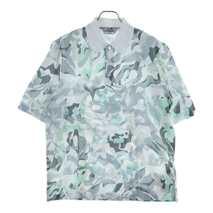 Hermes Puzzle Vegetal Allover Print Short Sleeve Polo Shirt White/gray