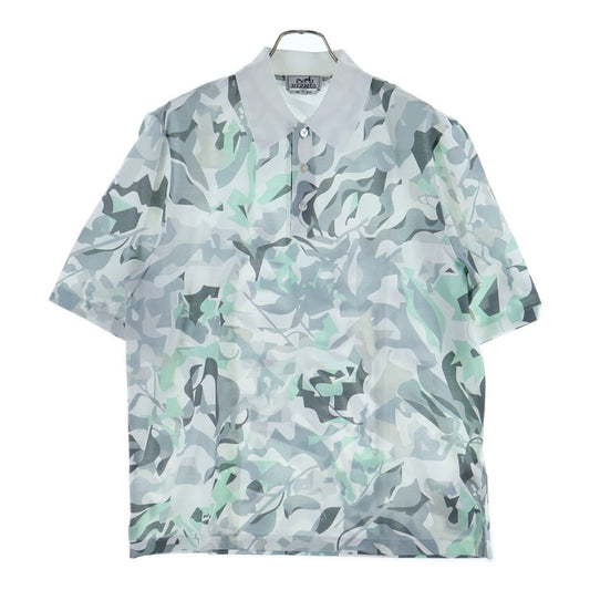 Hermes Puzzle Vegetal Allover Print Short Sleeve Polo Shirt White/gray