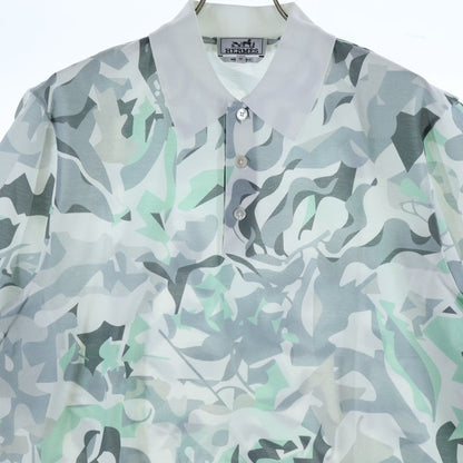 Hermes Puzzle Vegetal Allover Print Short Sleeve Polo Shirt White/gray