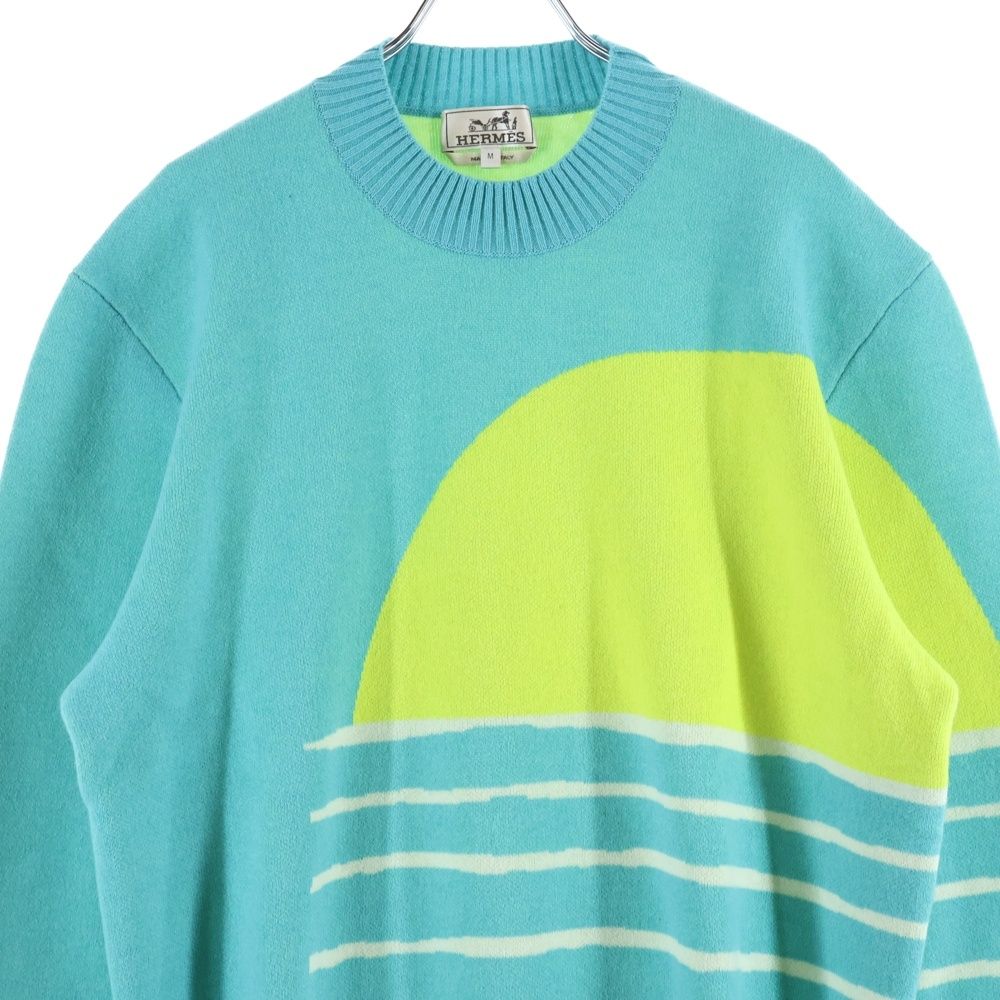 Hermes 23aw Sunset Jacquard Mock Neck Pullover Long Sleeve Knit Sweater Light