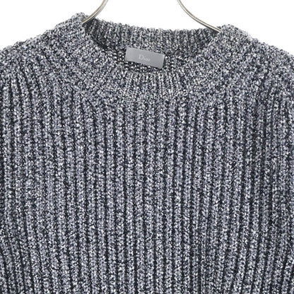 Dior Homme Ribbed Crew Neck Pullover Long Sleeve Knit Sweater Gray