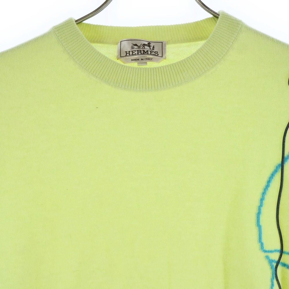 Hermes Leather Cord Embroidery Crew Neck Pullover Long Sleeve Knit Sweater