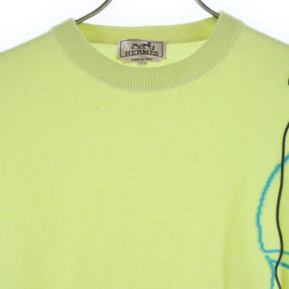 Hermes Leather Cord Embroidery Crew Neck Pullover Long Sleeve Knit Sweater