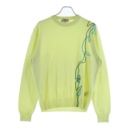 Hermes Leather Cord Embroidery Crew Neck Pullover Long Sleeve Knit Sweater