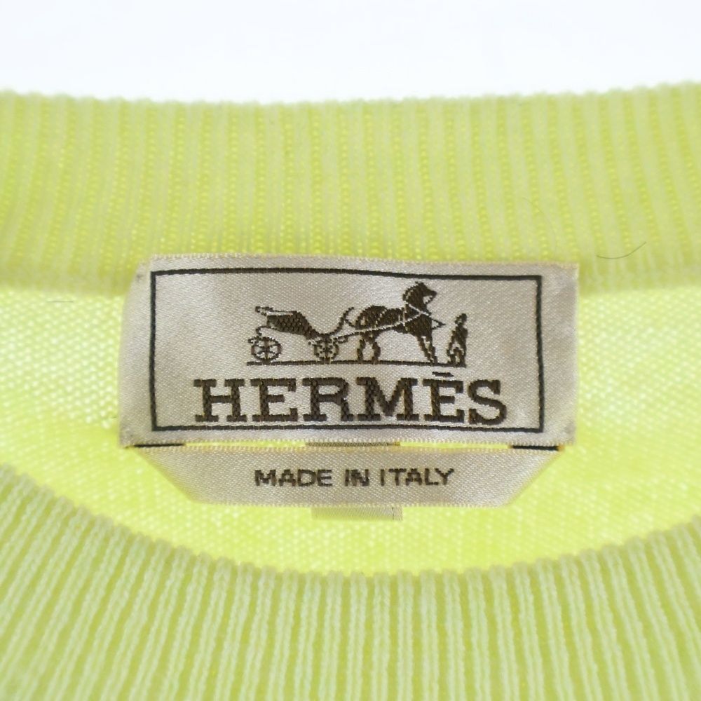 Hermes Leather Cord Embroidery Crew Neck Pullover Long Sleeve Knit Sweater
