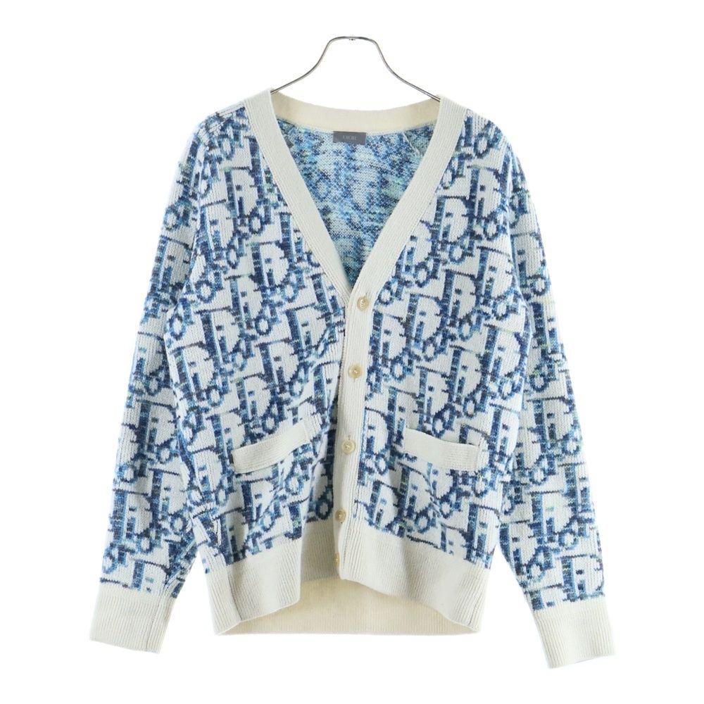 Dior Oblique All Over Pattern Wool Knit Jacquard Cardigan Blue/ivory