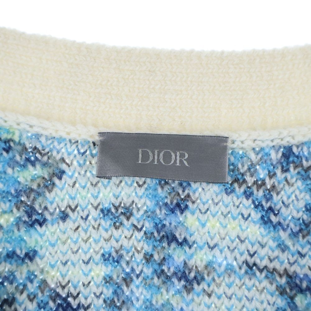 Dior Oblique All Over Pattern Wool Knit Jacquard Cardigan Blue/ivory