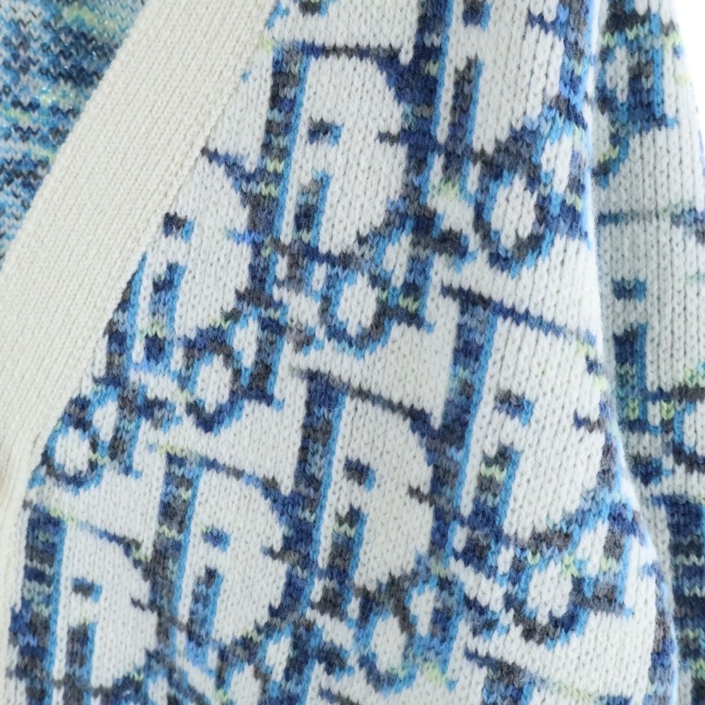 Dior Oblique All Over Pattern Wool Knit Jacquard Cardigan Blue/ivory