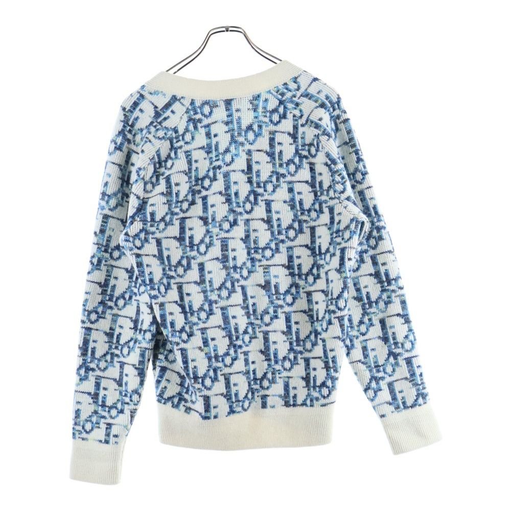 Dior Oblique All Over Pattern Wool Knit Jacquard Cardigan Blue/ivory