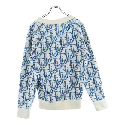 Dior Oblique All Over Pattern Wool Knit Jacquard Cardigan Blue/ivory
