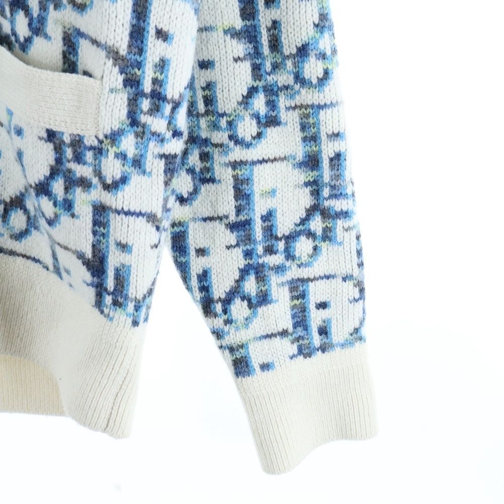 Dior Oblique All Over Pattern Wool Knit Jacquard Cardigan Blue/ivory
