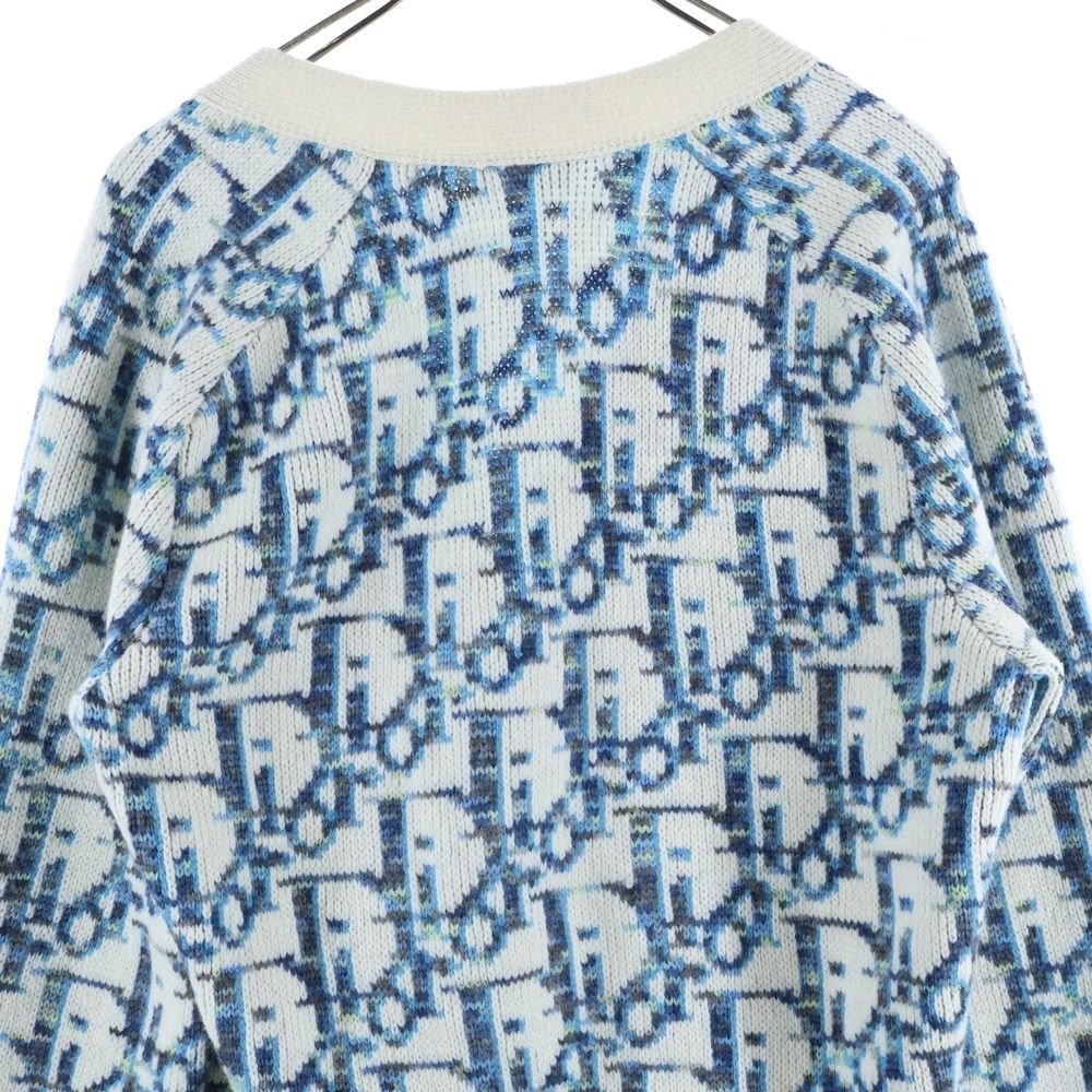 Dior Oblique All Over Pattern Wool Knit Jacquard Cardigan Blue/ivory
