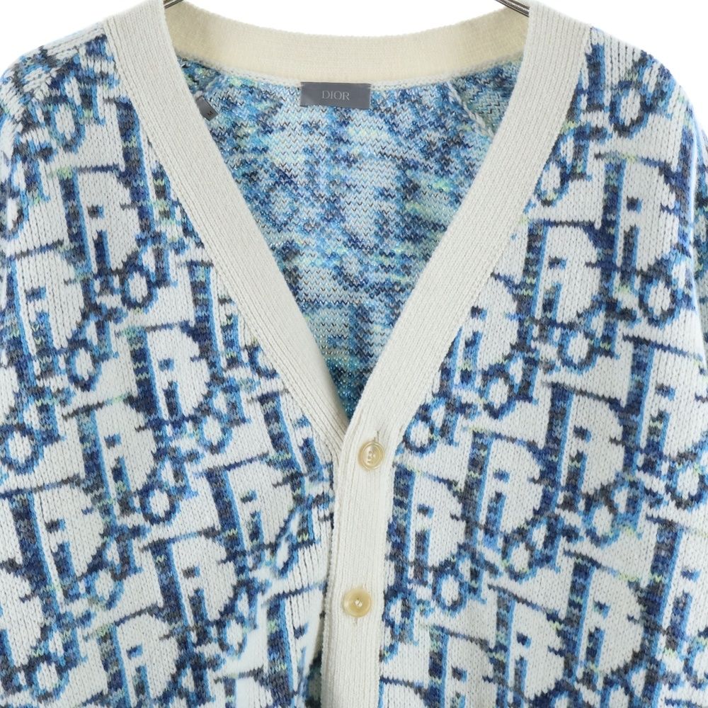 Dior Oblique All Over Pattern Wool Knit Jacquard Cardigan Blue/ivory