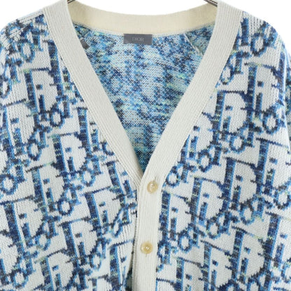 Dior Oblique All Over Pattern Wool Knit Jacquard Cardigan Blue/ivory