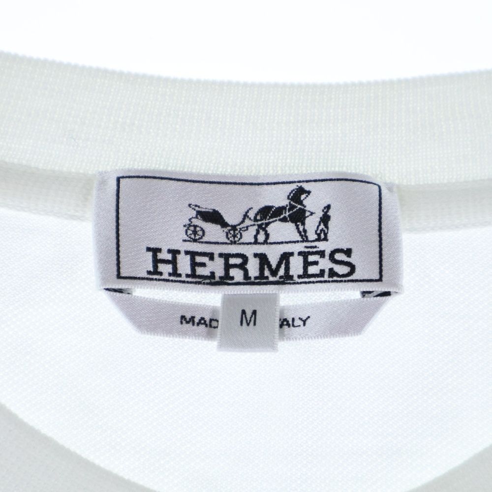 Hermes H Logo Embroidery Cotton Crew Neck Cut and Sew Short Sleeve Pocket