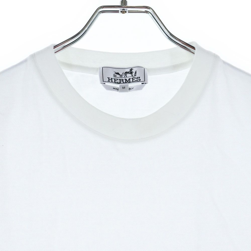 Hermes H Logo Embroidery Cotton Crew Neck Cut and Sew Short Sleeve Pocket