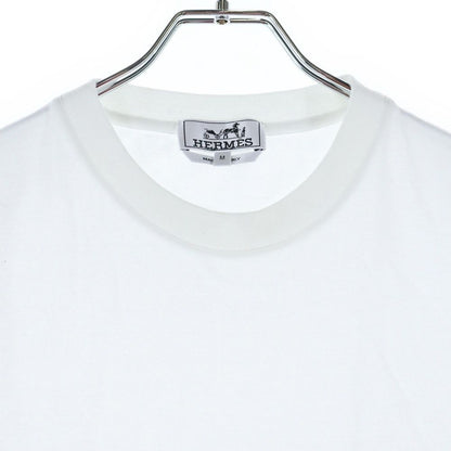 Hermes H Logo Embroidery Cotton Crew Neck Cut and Sew Short Sleeve Pocket