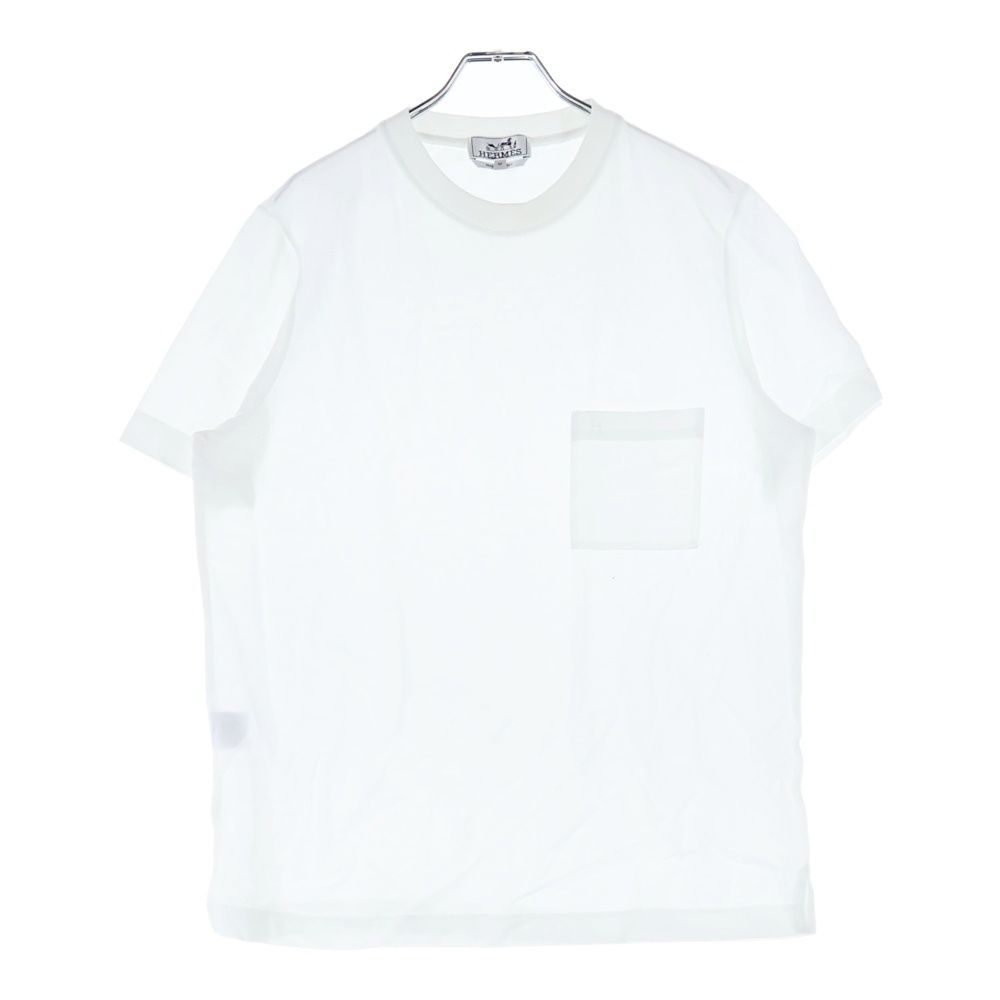Hermes H Logo Embroidery Cotton Crew Neck Cut and Sew Short Sleeve Pocket