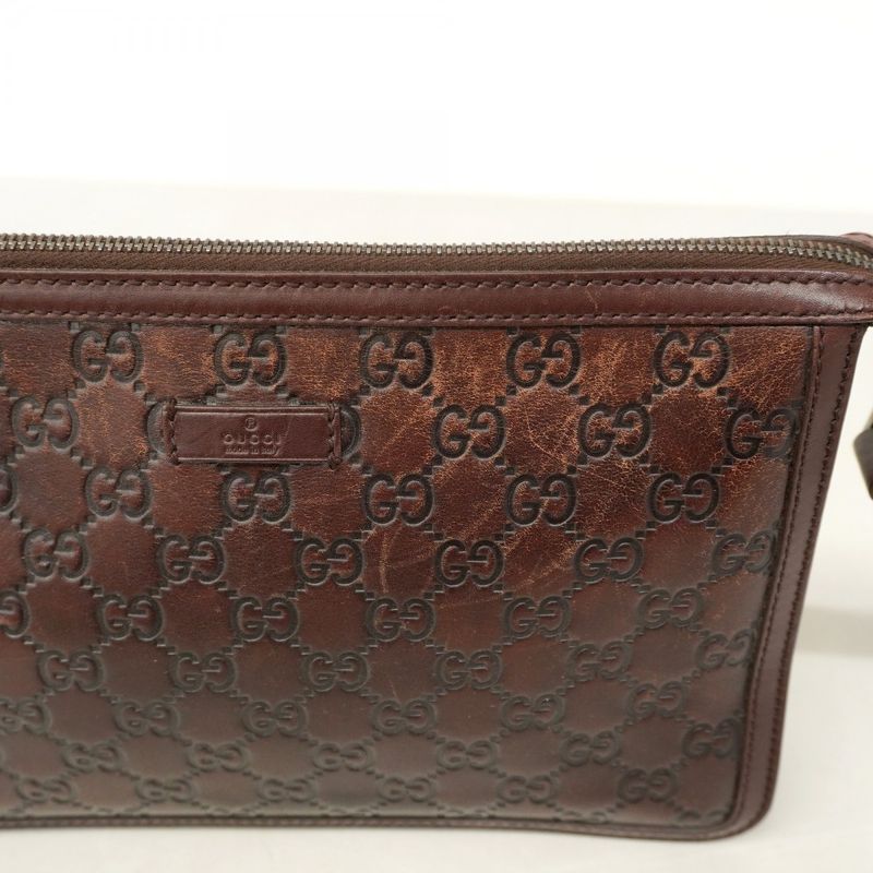 Gucci Clutch Bag Guccissima 152600 Leather Brown Silver Hardware Men's