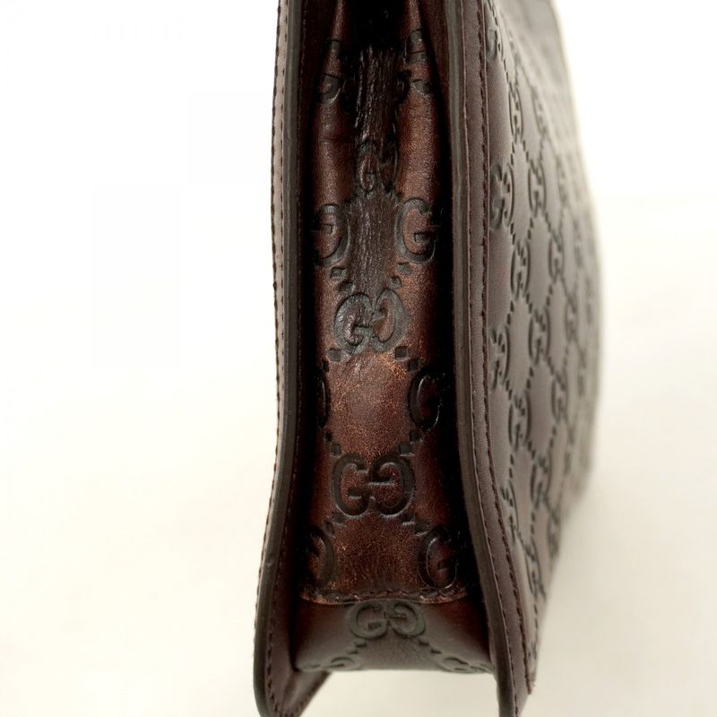 Gucci Clutch Bag Guccissima 152600 Leather Brown Silver Hardware Men's