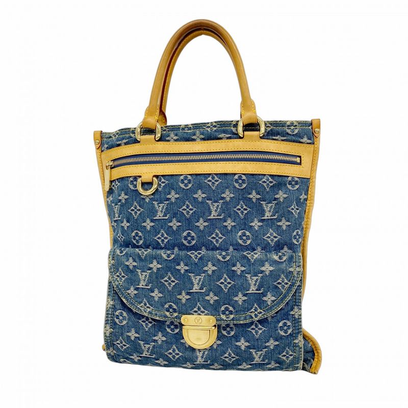 Louis Vuitton Tote Monogram Denim Flat Shopper M95018 Blue Women's