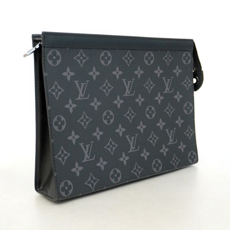 Louis Vuitton Monogram Eclipse Pochette Voyage MM M61692 Black Men's Clutch Bag