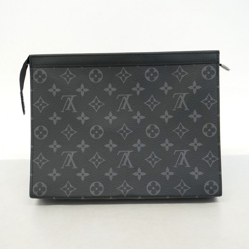 Louis Vuitton Monogram Eclipse Pochette Voyage MM M61692 Black Men's Clutch Bag
