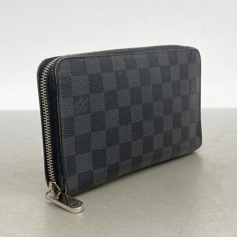 Louis Vuitton Long Wallet Damier Graphite Zippy Organizer N63077 Black Men's
