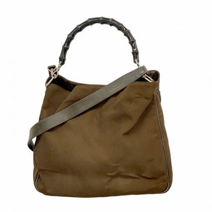 Gucci Handbag Bamboo 001 1577 Canvas Brown Silver Hardware 2way Bag Ladies