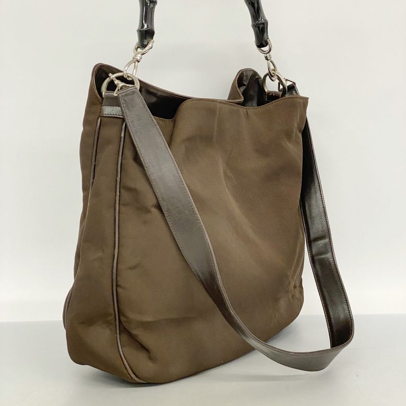 Gucci Handbag Bamboo 001 1577 Canvas Brown Silver Hardware 2way Bag Ladies