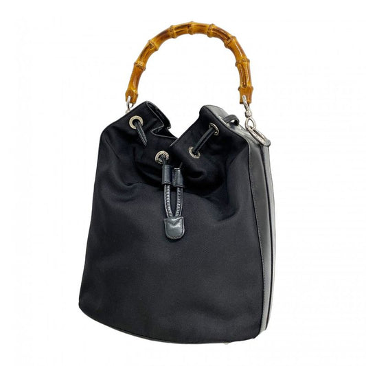 Gucci Handbag Bamboo 001 2855 Nylon Black Silver Hardware Women