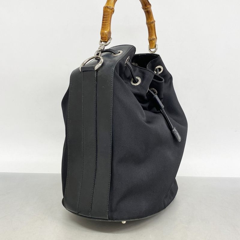 Gucci Handbag Bamboo 001 2855 Nylon Black Silver Hardware Women