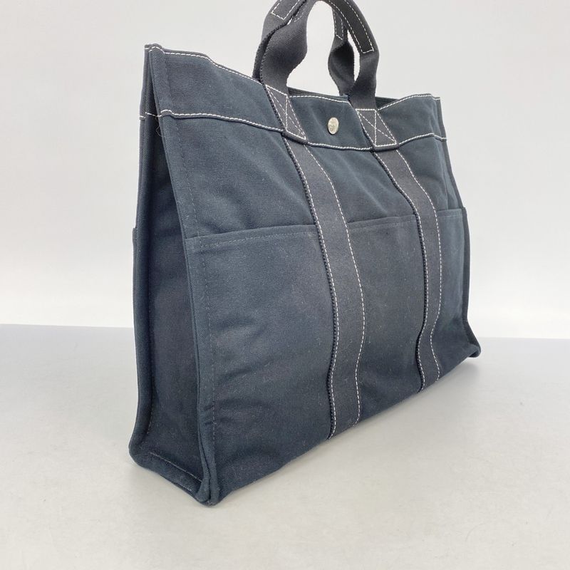 Hermes Tote Bag Dawil MM Canvas Black Silver Hardware Women's