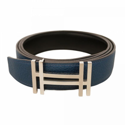 Hermes Belt Ashe O'carré Box Calf Togo Black Blue Tompet Silver Hardware X