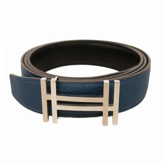 Hermes Belt Ashe O'carré Box Calf Togo Black Blue Tompet Silver Hardware X