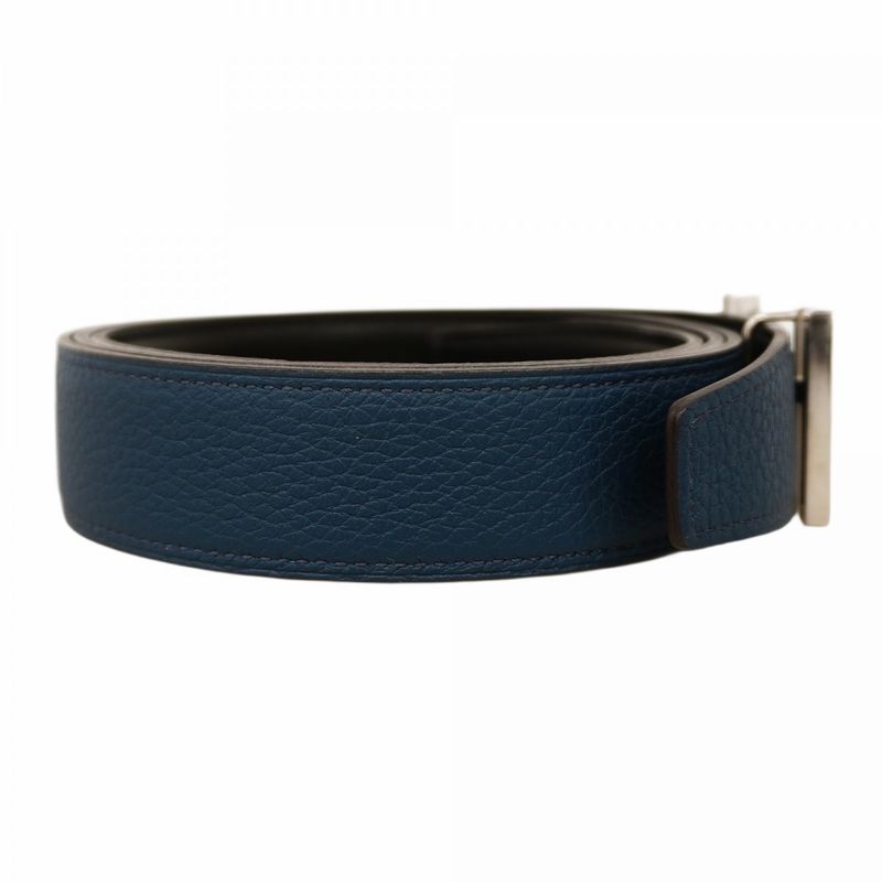 Hermes Belt Ashe O'carré Box Calf Togo Black Blue Tompet Silver Hardware X