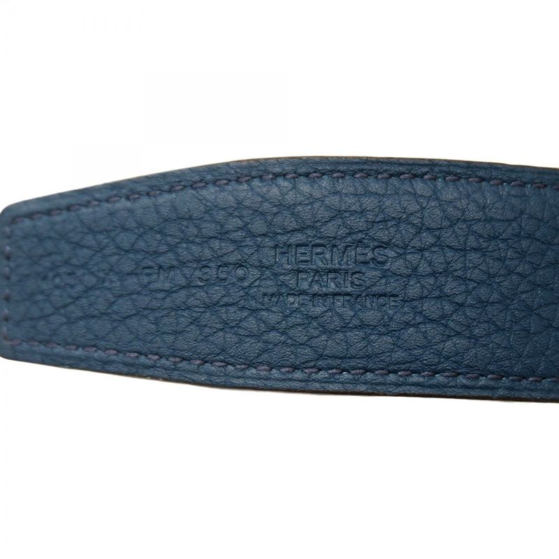 Hermes Belt Ashe O'carré Box Calf Togo Black Blue Tompet Silver Hardware X