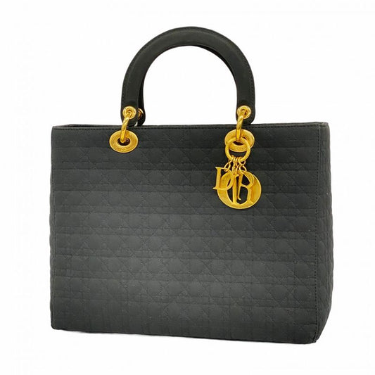 Christian Dior Handbag Canage Lady Dior Canvas Black Gold Hardware Women