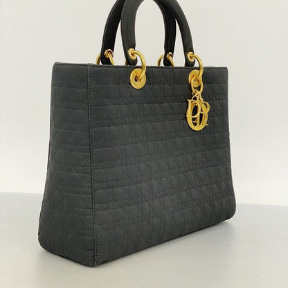 Christian Dior Handbag Canage Lady Dior Canvas Black Gold Hardware Women
