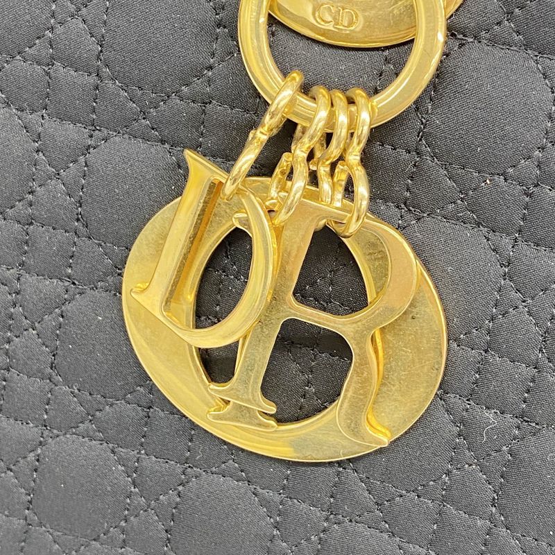 Christian Dior Handbag Canage Lady Dior Canvas Black Gold Hardware Women