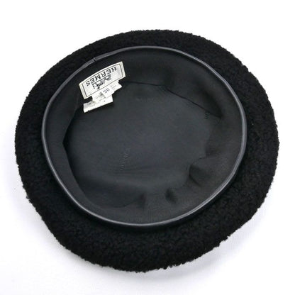 Hermes Shearling Fur Beret Black 56 Ladies