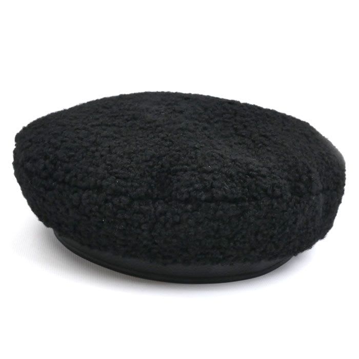 Hermes Shearling Fur Beret Black 56 Ladies
